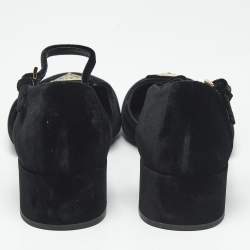 Pre Owned Prada Black Velvet Mary Jane Pumps Size 37.5