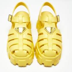 Pre Owned Prada Yellow Rubber Monolith Sandals Size 35