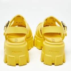 Pre Owned Prada Yellow Rubber Monolith Sandals Size 35