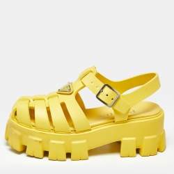 Pre Owned Prada Yellow Rubber Monolith Sandals Size 35