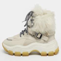 Pre Owned Prada Grey Leather and Shearling Hiking High Top Sneakers Size 38.5