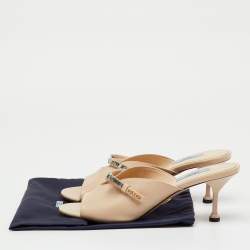 Pre Owned Prada Beige Patent Leather Bow Open Toe Slide Sandals Size 40