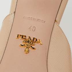 Pre Owned Prada Beige Patent Leather Bow Open Toe Slide Sandals Size 40