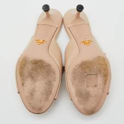 Pre Owned Prada Beige Patent Leather Bow Open Toe Slide Sandals Size 40