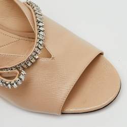 Pre Owned Prada Beige Patent Leather Bow Open Toe Slide Sandals Size 40