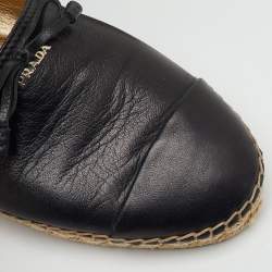 Pre Owned Prada Black Leather Bow Detail Espadrilles Flats Size 38