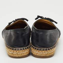 Pre Owned Prada Black Leather Bow Detail Espadrilles Flats Size 38