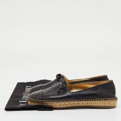 Pre Owned Prada Black Leather Bow Detail Espadrilles Flats Size 38