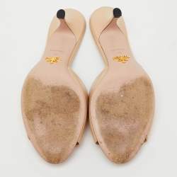 Pre Owned Prada Beige Saffiano Lux Leather Open Toe Bow Slide Sandals Size 40