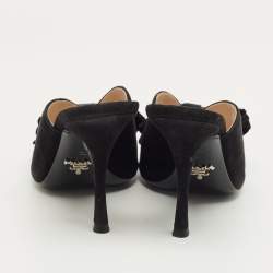 Pre Owned Prada Black Suede Grosgrain Peep Toe Mules  Size 36