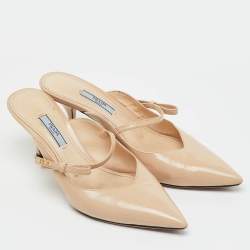 Pre Owned Prada Beige Saffiano Lux Leather Pointed Toe Bow Mules Size 40