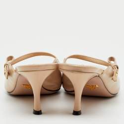 Pre Owned Prada Beige Saffiano Lux Leather Pointed Toe Bow Mules Size 40