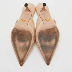 Pre Owned Prada Beige Saffiano Lux Leather Pointed Toe Bow Mules Size 40