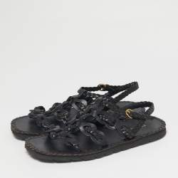 Pre Owned Prada Black Woven Leather Slingback Sandals Size 40