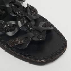 Pre Owned Prada Black Woven Leather Slingback Sandals Size 40