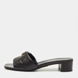 Pre Owned Prada Black Quilted Leather Block Heel Slide Sandals Size 40.5