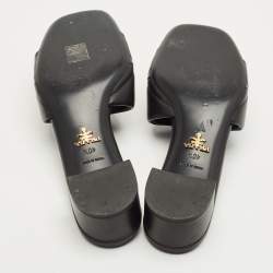 Pre Owned Prada Black Quilted Leather Block Heel Slide Sandals Size 40.5