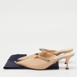 Pre Owned Prada Beige Leather Pointed Toe Crystal Embellished Mules Size 40