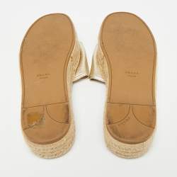 Pre Owned Prada Gold Leather Espadrille Platform Sandals Size 36