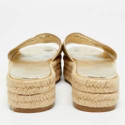Pre Owned Prada Gold Leather Espadrille Platform Sandals Size 36
