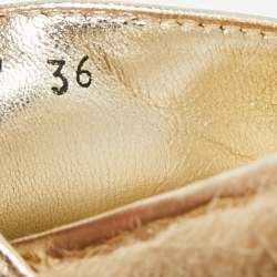 Pre Owned Prada Gold Leather Espadrille Platform Sandals Size 36