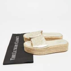 Pre Owned Prada Gold Leather Espadrille Platform Sandals Size 36