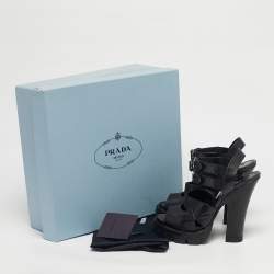 Pre Owned Prada Black Leather Ankle Strap Block Heel Sandals Size 38.5