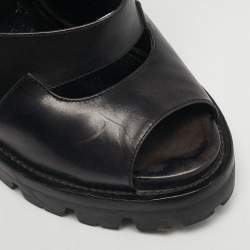 Pre Owned Prada Black Leather Ankle Strap Block Heel Sandals Size 38.5