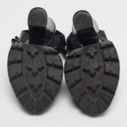 Pre Owned Prada Black Leather Ankle Strap Block Heel Sandals Size 38.5