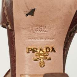 Pre Owned Prada Brown Leather Ankle Strap Sandals Size 36.5