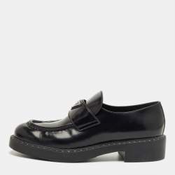 Pre Owned Prada Black Leather Slip On Loafers Size 41