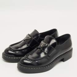 Pre Owned Prada Black Leather Slip On Loafers Size 41
