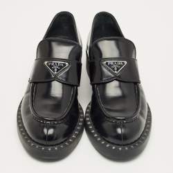 Pre Owned Prada Black Leather Slip On Loafers Size 41