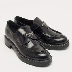 Pre Owned Prada Black Leather Slip On Loafers Size 41