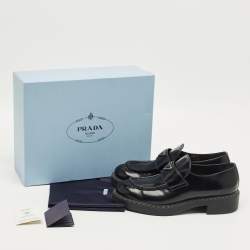 Pre Owned Prada Black Leather Slip On Loafers Size 41