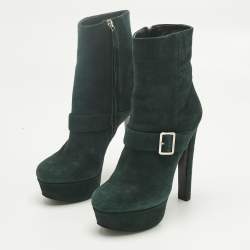 Pre Owned Prada Green Suede Platform Ankle Length Boots Size 37