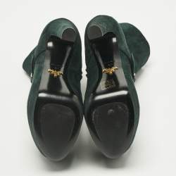 Pre Owned Prada Green Suede Platform Ankle Length Boots Size 37