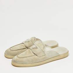 Pre Owned Prada Grey Suede Sabot Mules Size 40.5