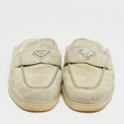 Pre Owned Prada Grey Suede Sabot Mules Size 40.5