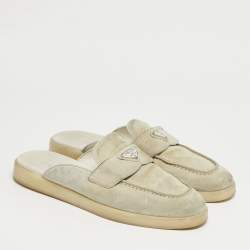 Pre Owned Prada Grey Suede Sabot Mules Size 40.5