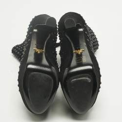 Pre Owned Prada Black Suede Stud Embellish Platform Ankle Length Boots Size 37