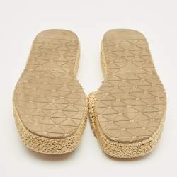 Pre Owned Prada Beige Woven Straw Platform Slide Sandals Size 40