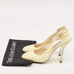 Pre Owned Prada Yellow Patent LeatherRound Toe Slingback Pumps Size 39