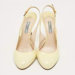 Pre Owned Prada Yellow Patent LeatherRound Toe Slingback Pumps Size 39
