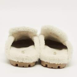 Pre Owned Prada Beige/White Shearling and Suede Mules Size 40