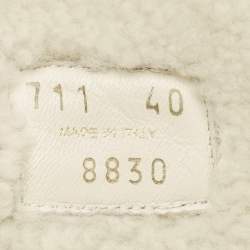 Pre Owned Prada Beige/White Shearling and Suede Mules Size 40