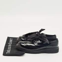Pre Owned Prada Black Patent Leather Lace Up Brogue Sneakers Size 39