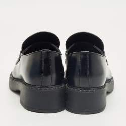 Pre Owned Prada Black Brushed Leather Slip On Loafers Size 35.5