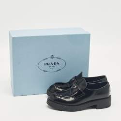Pre Owned Prada Black Brushed Leather Slip On Loafers Size 35.5