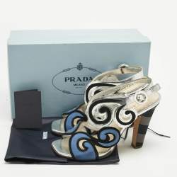 Pre Owned Prada Multicolor Suede and Leather Cut Out Slingback Sandals Size 39